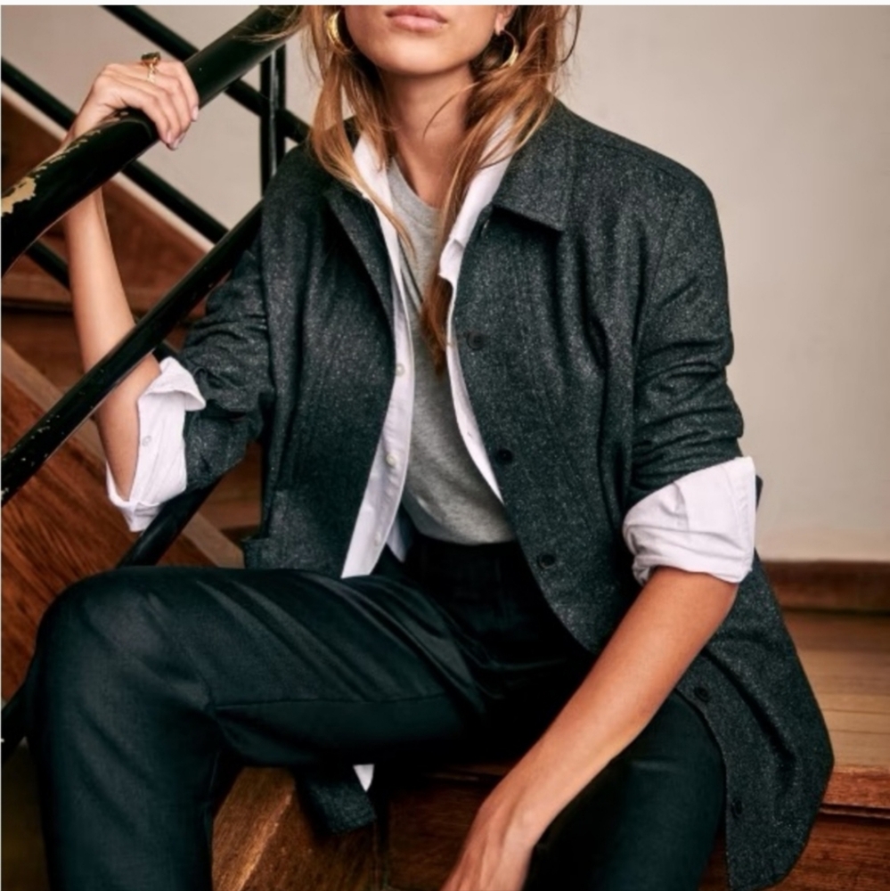SEZANE Will Grey Wool Silk Blend Button Up Light Jacket